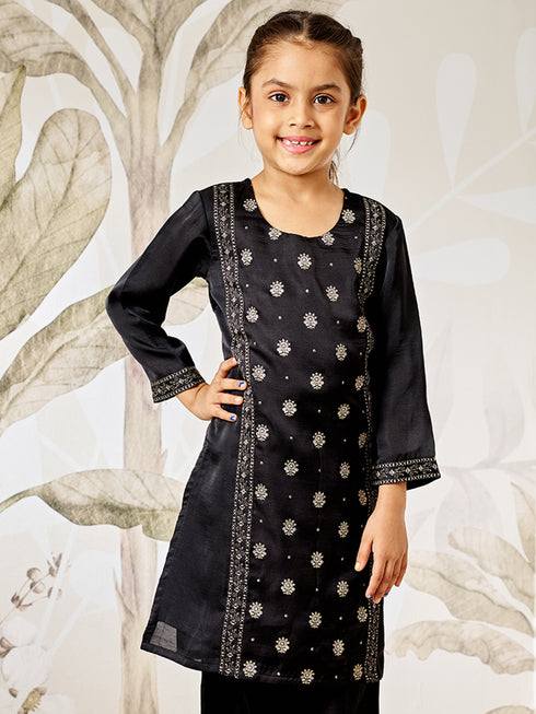 Girl's Black Silk Kurta