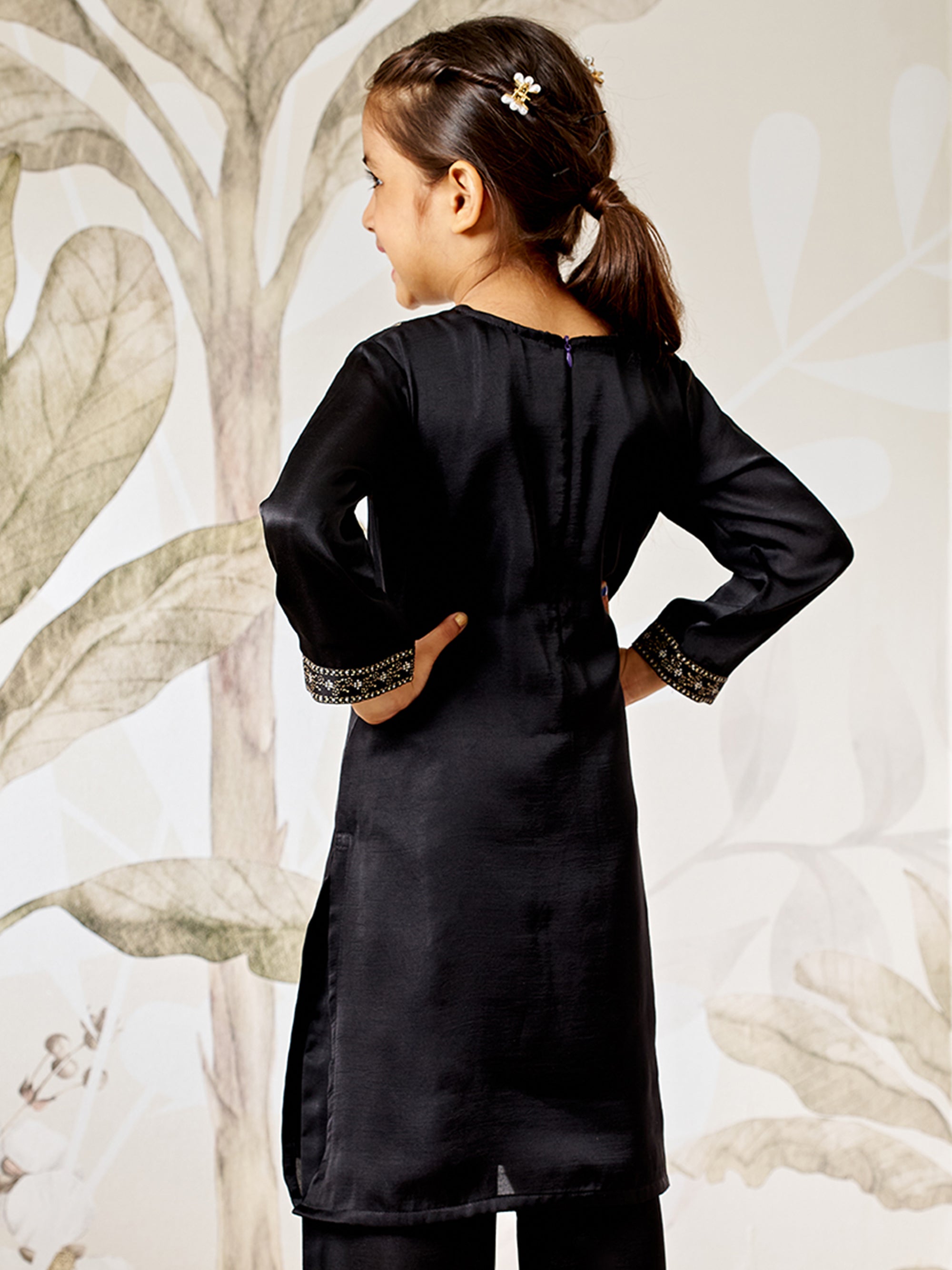 Girl's Black Silk Kurta