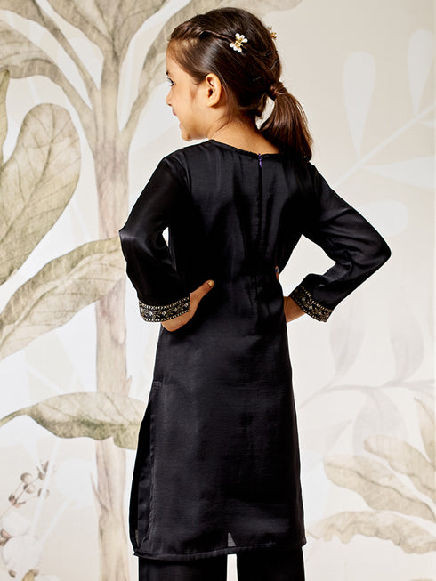 Girl's Black Silk Kurta