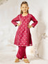 Girl's Wine Silk Kurta - Ethnic Motif Foil Print Collection