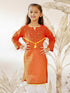 Girl's Orange Cotton Kurta With Thread Embroidery