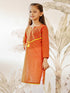 Girl's Orange Cotton Kurta With Thread Embroidery