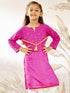 Girl's Purple Cotton Kurta With Thread Embroidery