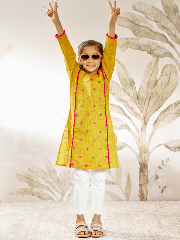 Girl's Mustard Cotton Kurta Leggings Set
