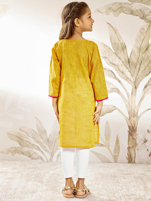 Girl's Mustard Cotton Kurta Leggings Set