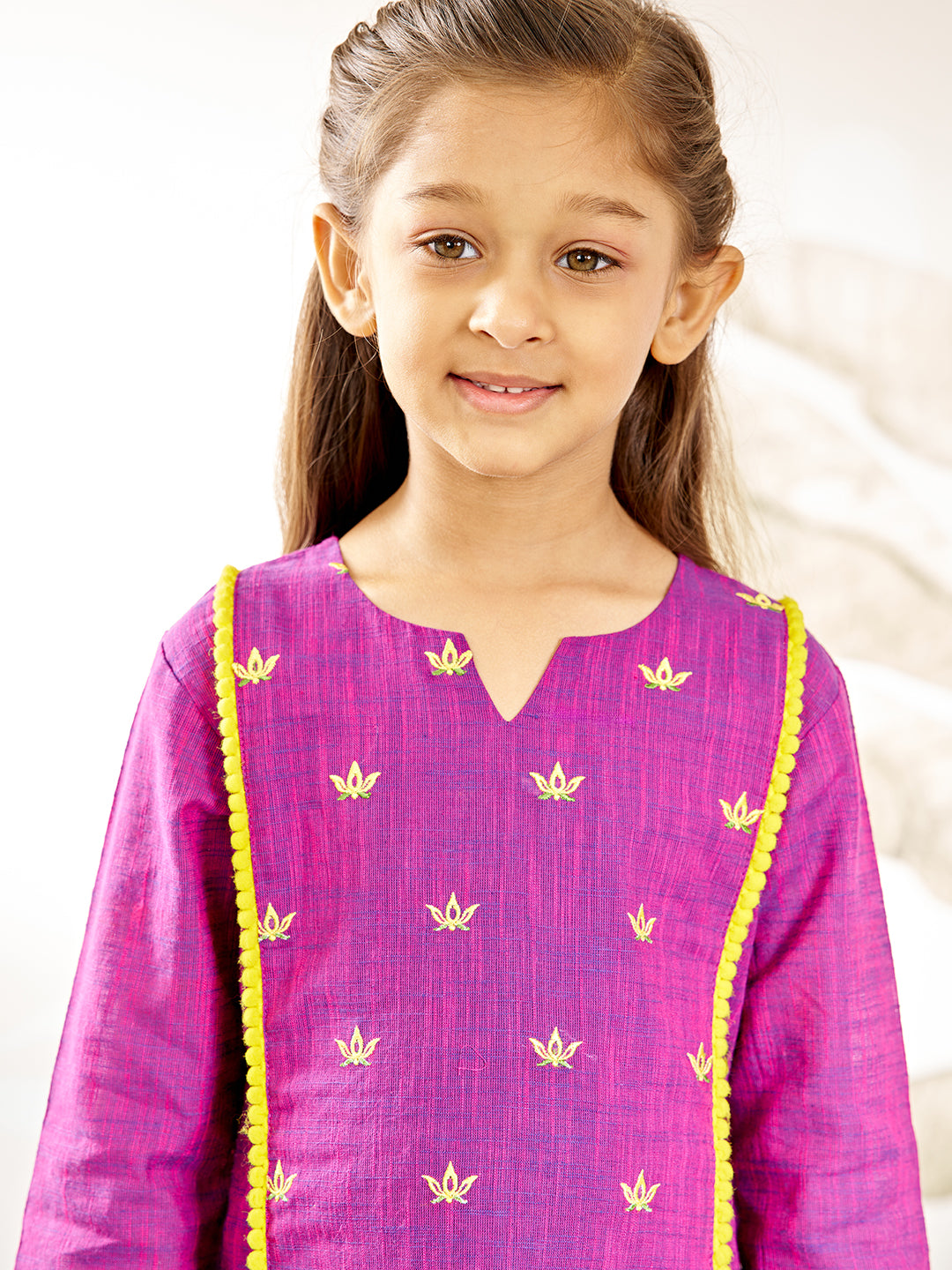 Girl's Purple Cotton Kurta Leggings Set