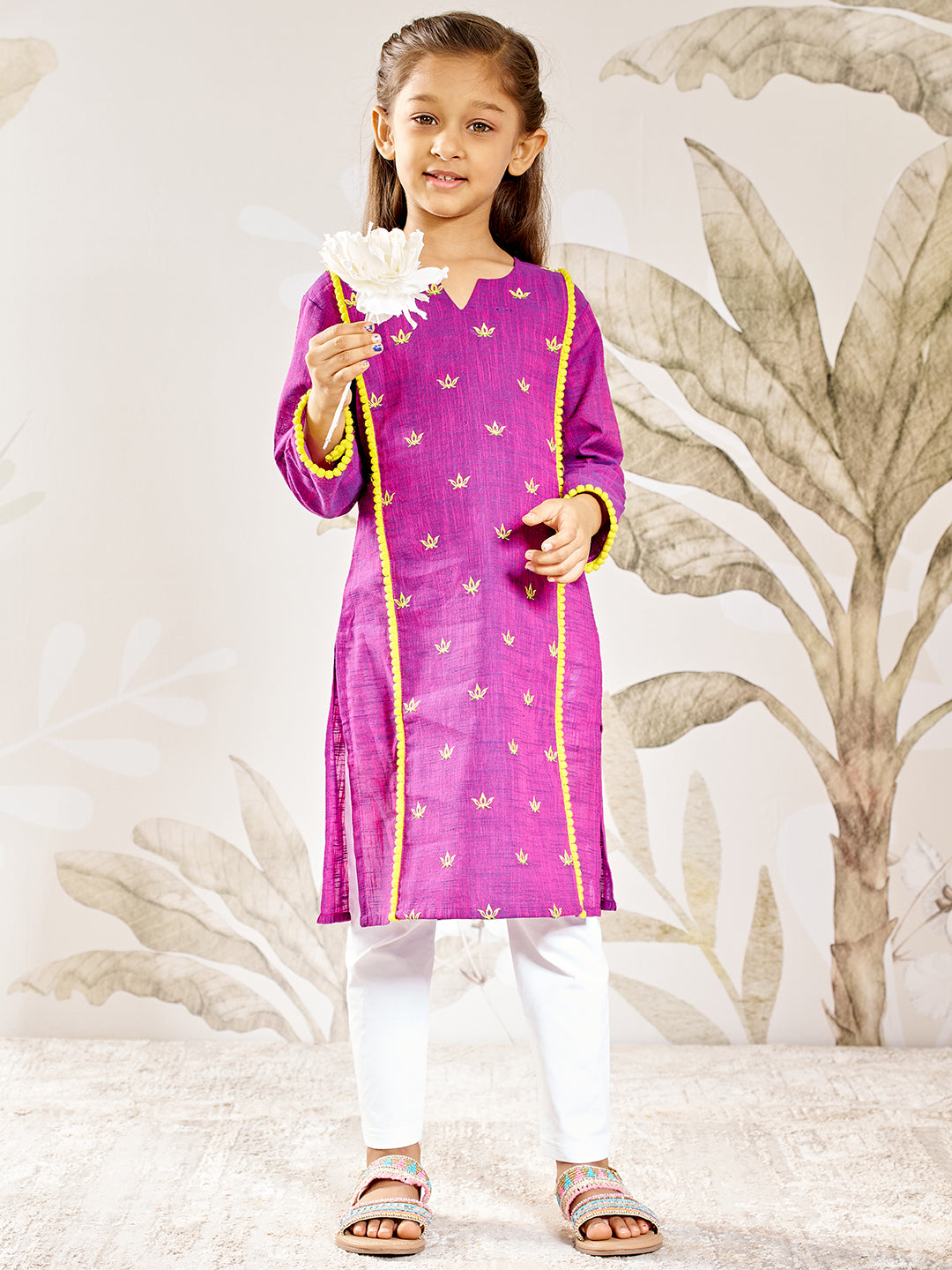 Girl's Purple Cotton Kurta Leggings Set
