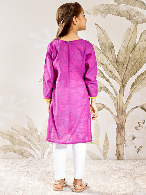 Girl's Purple Cotton Kurta Leggings Set