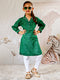 Girl's Green Cotton Kurta Leggings Set