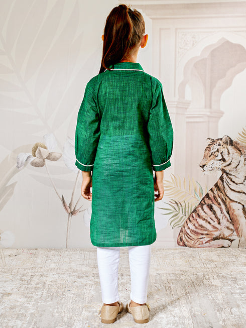 Girl's Green Cotton Kurta Leggings Set
