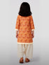 Girls' Peach Cotton Animal Print Kurta with Pakistani Salwar Set - Three Quarter Sleeves Festive Ethnic Wear