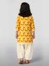 Girls' Yellow Cotton Animal Print Kurta with Pakistani Salwar Set - Three Quarter Sleeves Festive Ethnic Wear