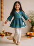 Girls Blue Cotton Geometric Print Angrakha Kurta