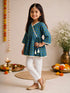Girls Blue Cotton Geometric Print Thigh Length Kurta