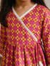 Girls Pink Cotton Geometric Print Thigh Length Kurta