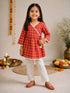Girls Pink Cotton Geometric Print Thigh Length Kurta