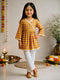 Girls Olive Yellow Cotton Geometric Print Angrakha Kurta