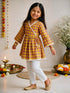 Girls Mustard Cotton Geometric Print Thigh Length Kurta