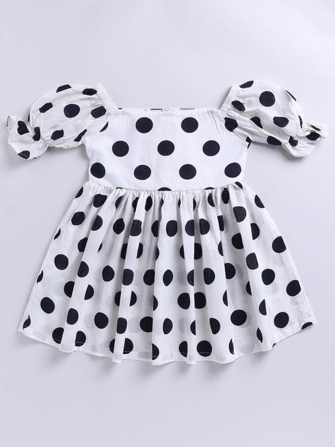 White Polka Dot Cotton Dress For Girl's
