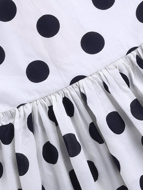 White Polka Dot Cotton Dress For Girl's