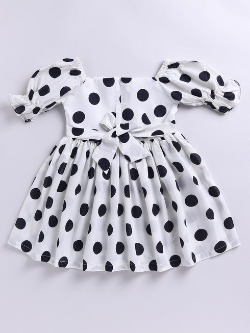 White Polka Dot Cotton Dress For Girl's