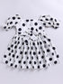 White Polka Dot Cotton Dress For Girl's
