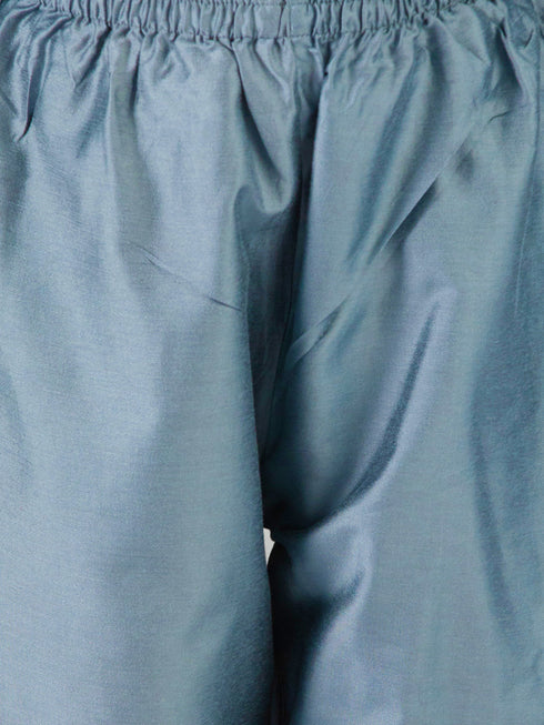 Girl's' Grey Floral Printed Anarkali And Pyjama With Ruffled Dupatta Set