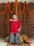Girl's Red Kurta And Palazzo Pant Dupatta Set