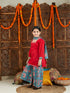 Girl's Red Kurta And Palazzo Pant Dupatta Set
