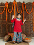 Girl's Red Kurta And Palazzo Pant Dupatta Set