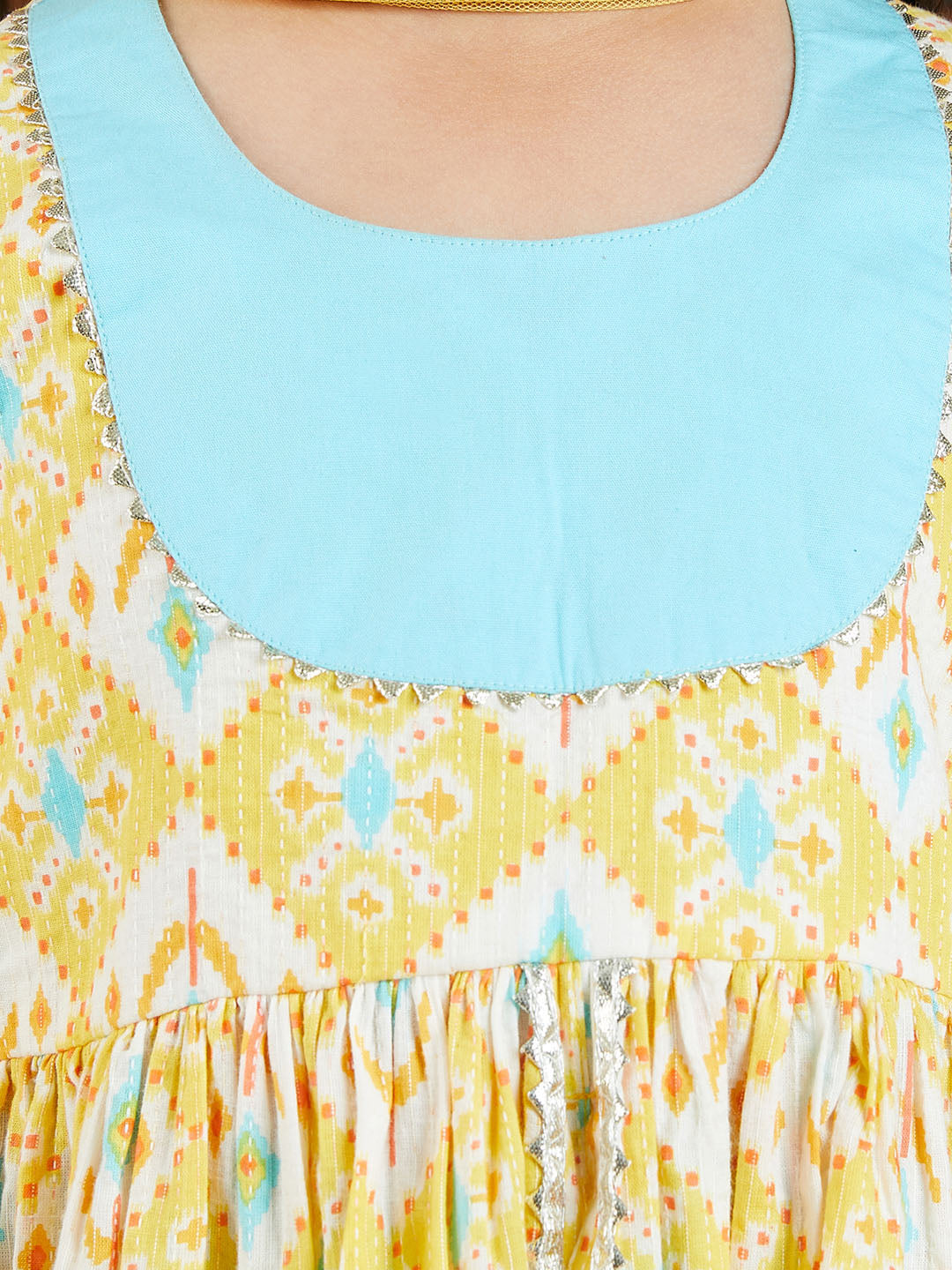 Girl's Yellow Ikkat Print Sarara Set