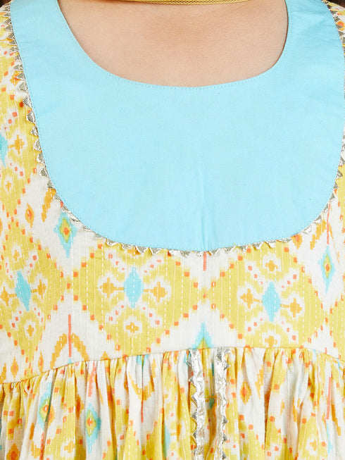 Girl's Yellow Ikkat Print Sarara Set