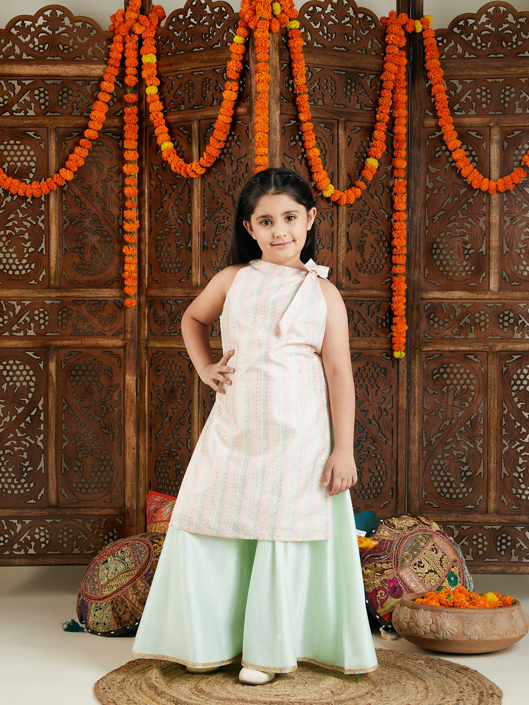 Girl's Multicolor Kurta And Palazzo Pant Set