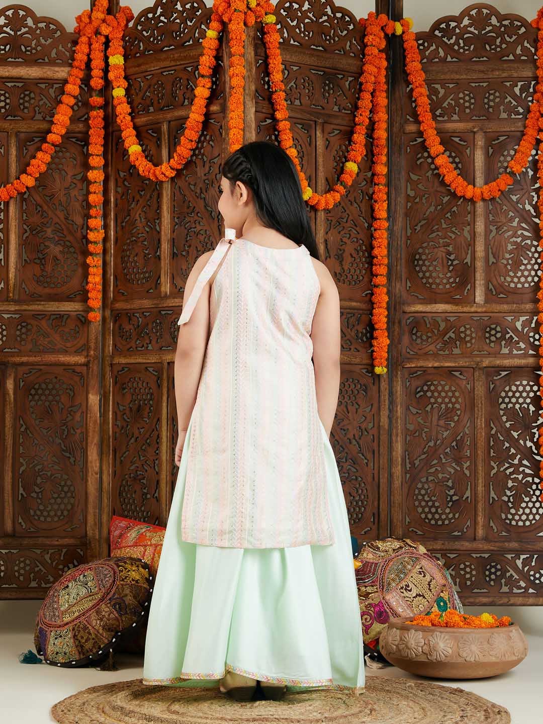 Girl's Multicolor Kurta And Palazzo Pant Set