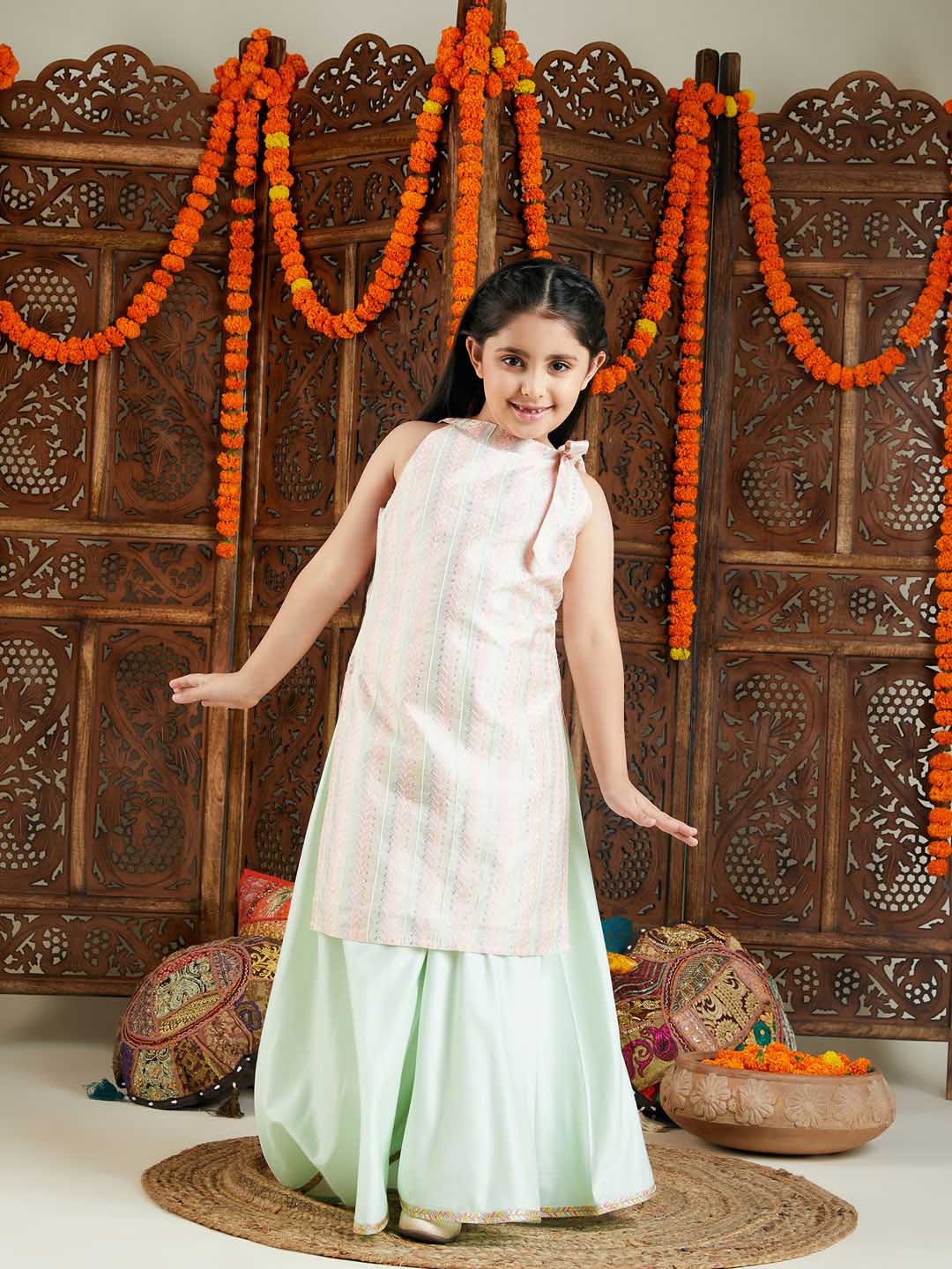 Girl's Multicolor Kurta And Palazzo Pant Set
