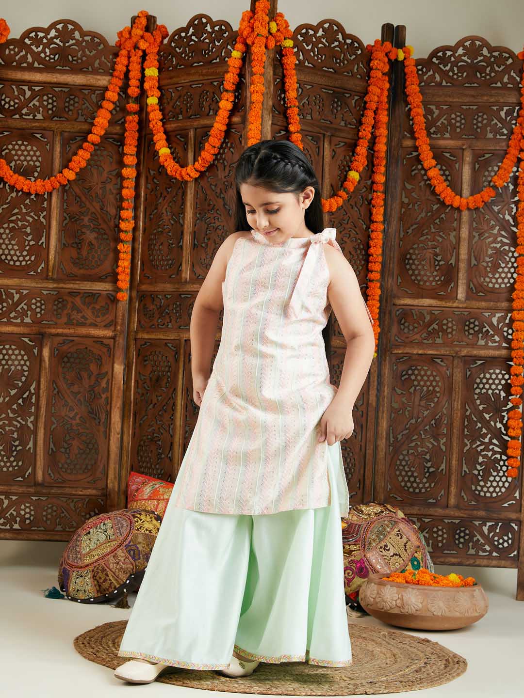 Girl's Multicolor Kurta And Palazzo Pant Set
