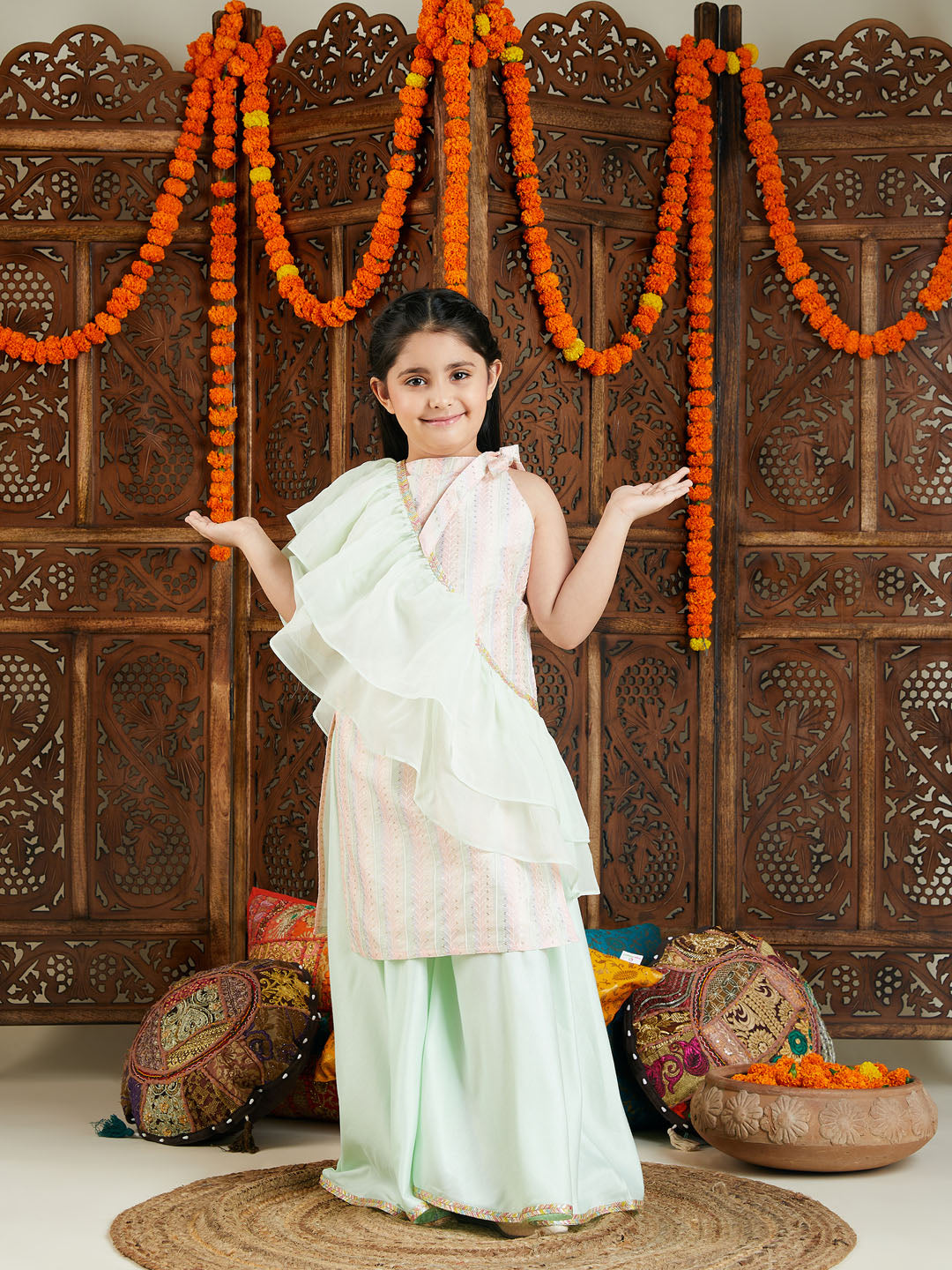 Girl's Multicolor Kurta And Palazzo Pant Dupatta Set