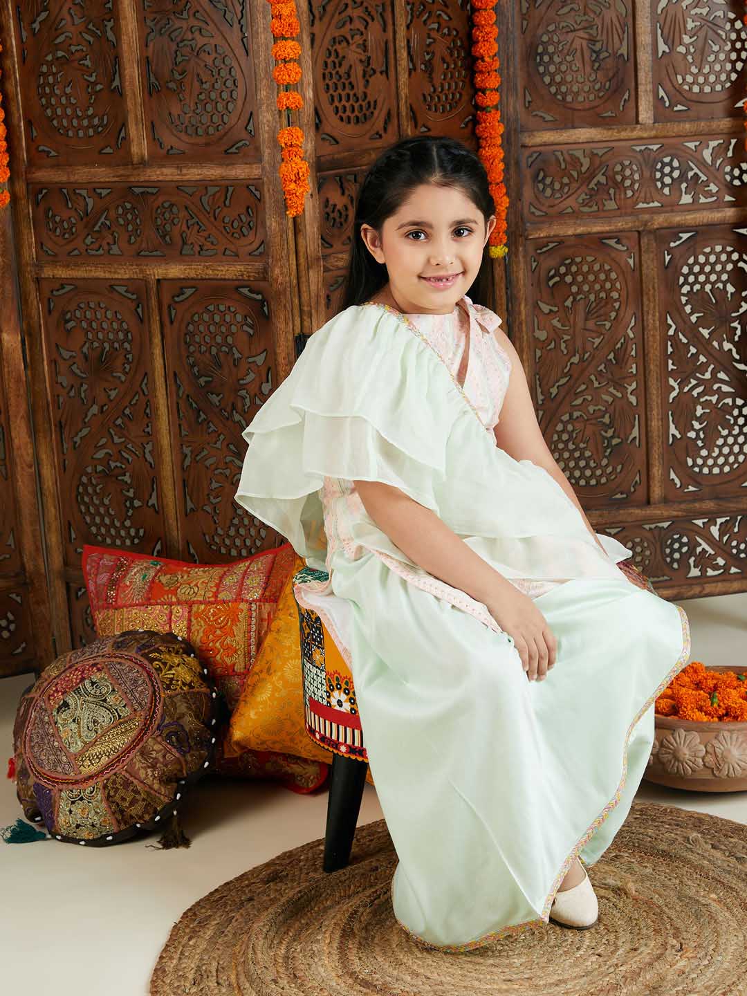 Girl's Multicolor Kurta And Palazzo Pant Dupatta Set