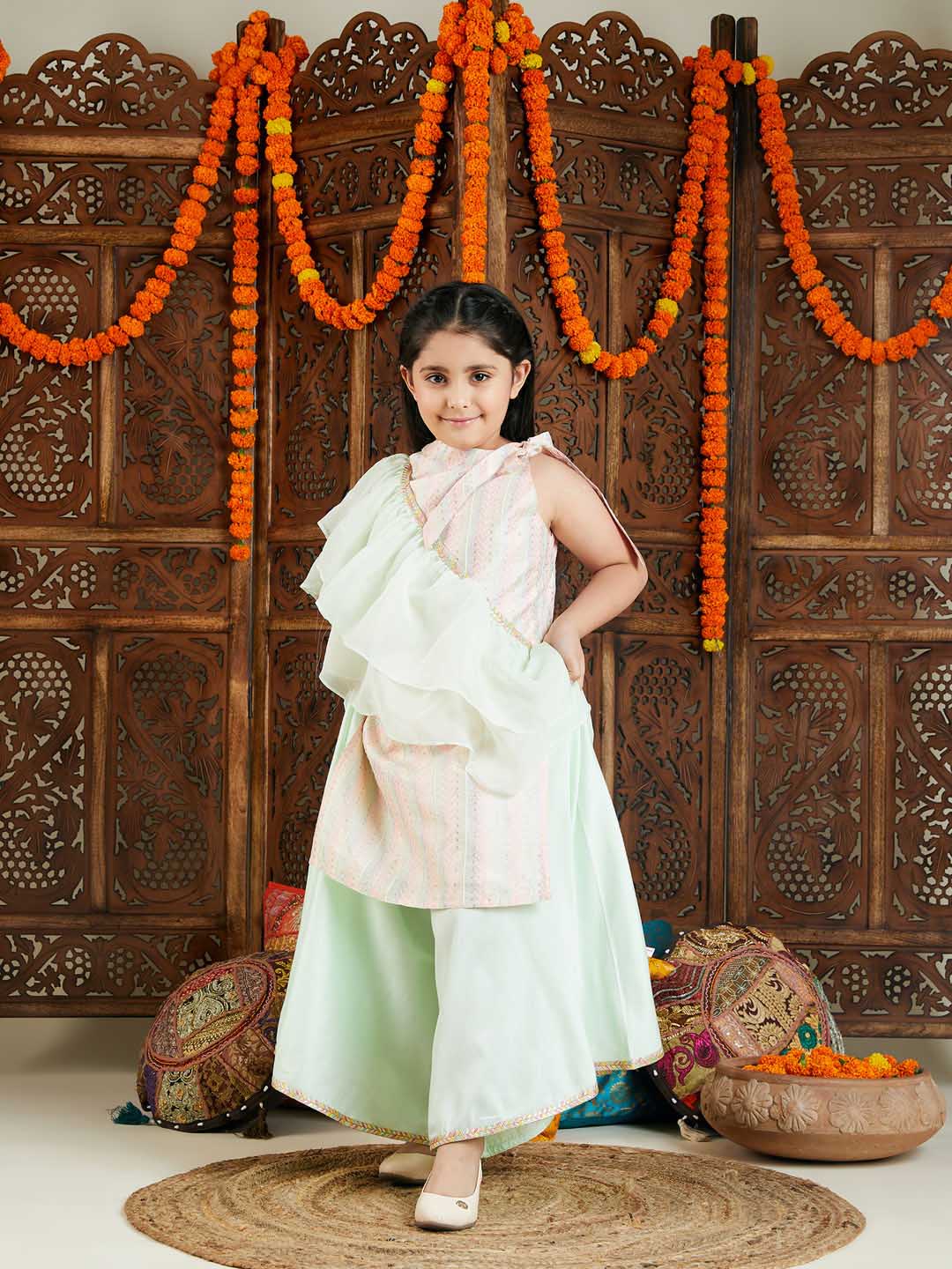 Girl's Multicolor Kurta And Palazzo Pant Dupatta Set