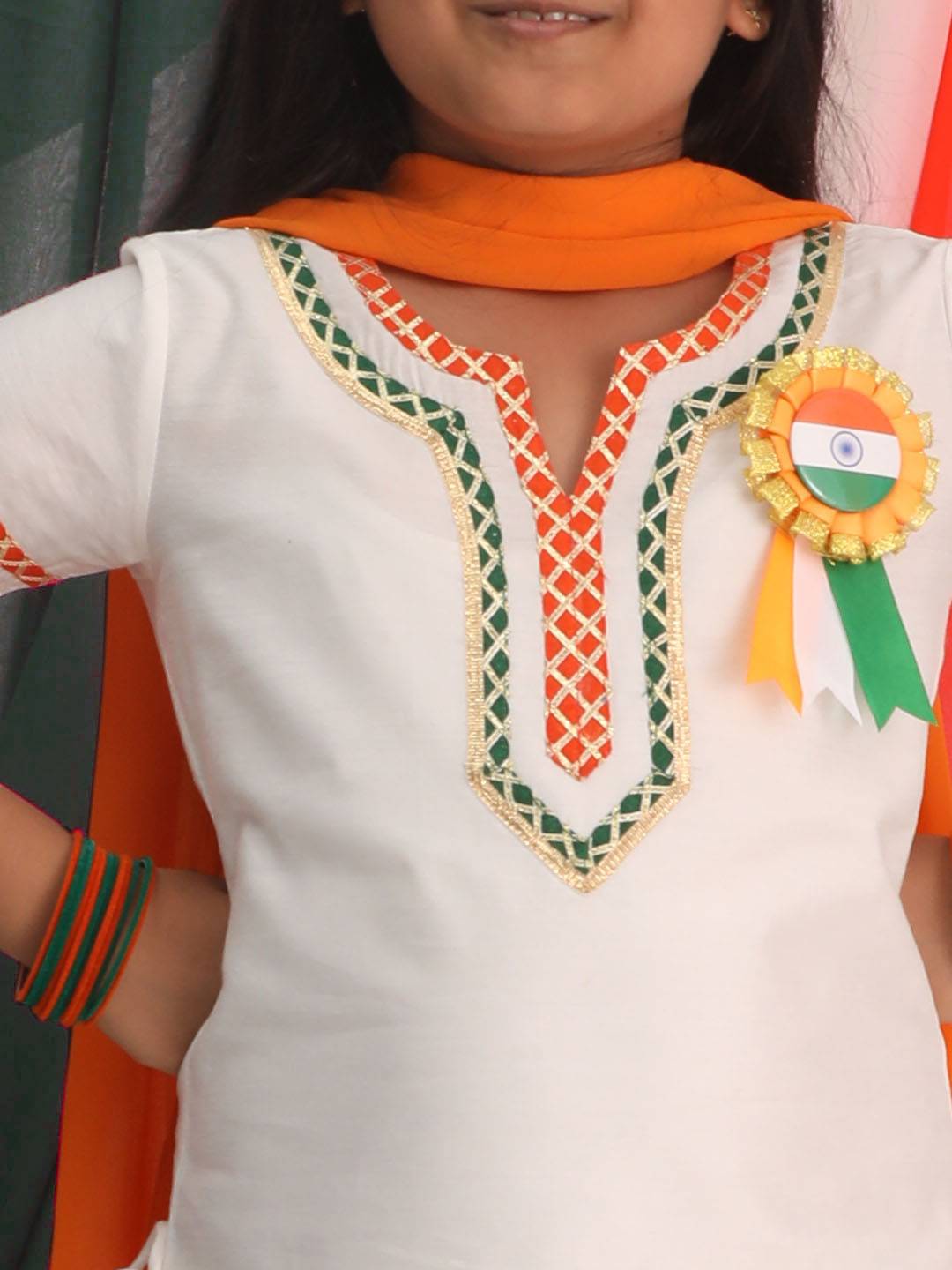 Girl's Republic Day Special White Kurta Salwar Set