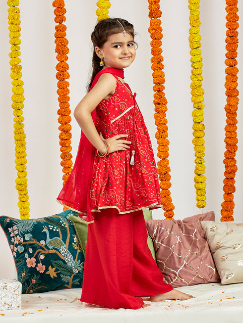 Girl's' Red Kurta Palazzo Set