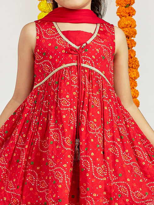 Girl's' Red Kurta Palazzo Set