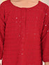 Girl's' Maroon Embellished Kurta Pyjama Set