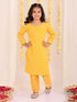 Girl's' Yellow Embellished Kurta Pyjama Set