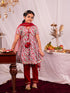 Girl's' Aqua And Red Kurta And Pant Set