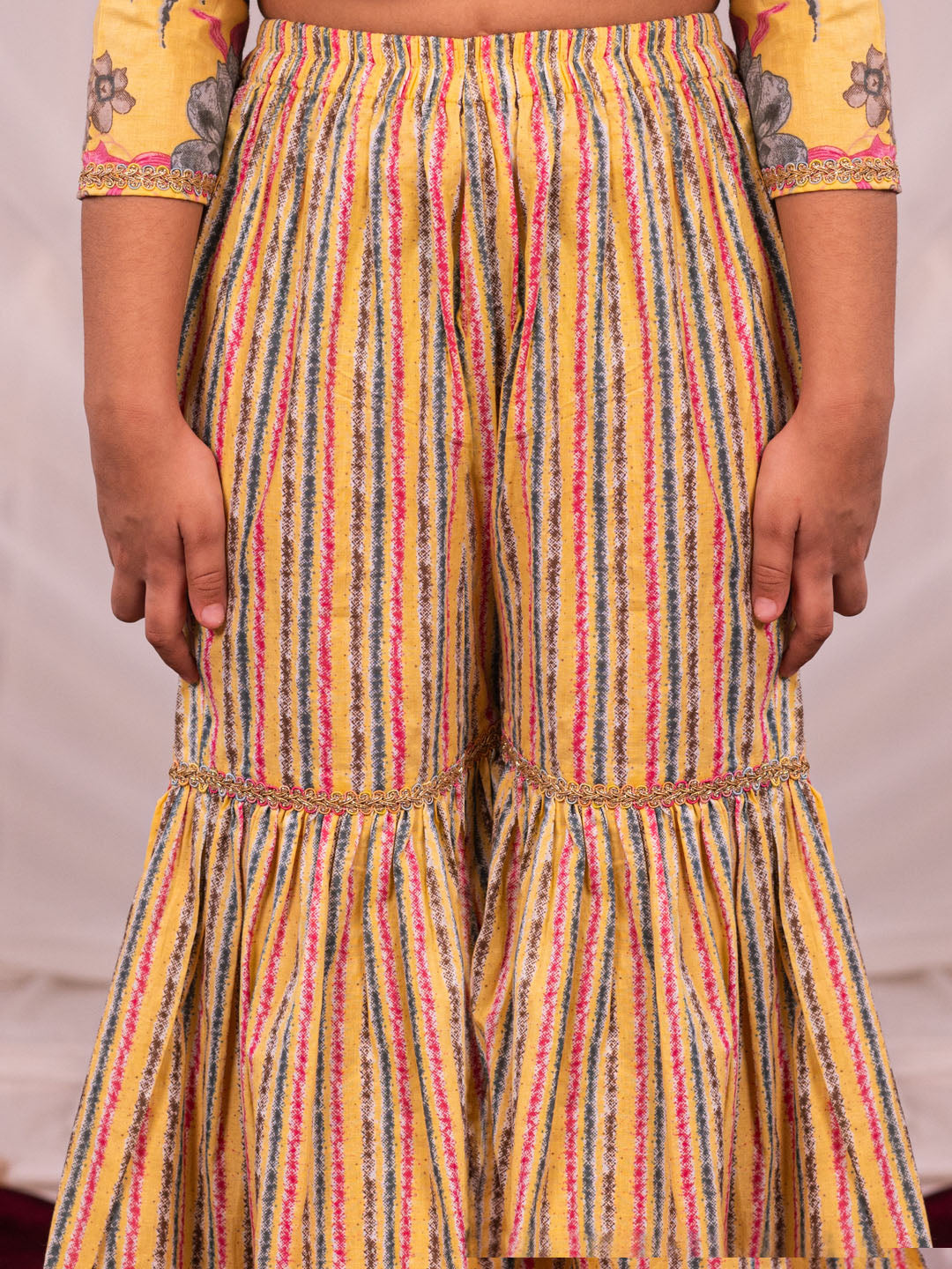 Girl's' Yellow Kurta And Sharara Set