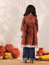 Girl's' Rust And Navy Blue Flared Kurta Palazzo Set