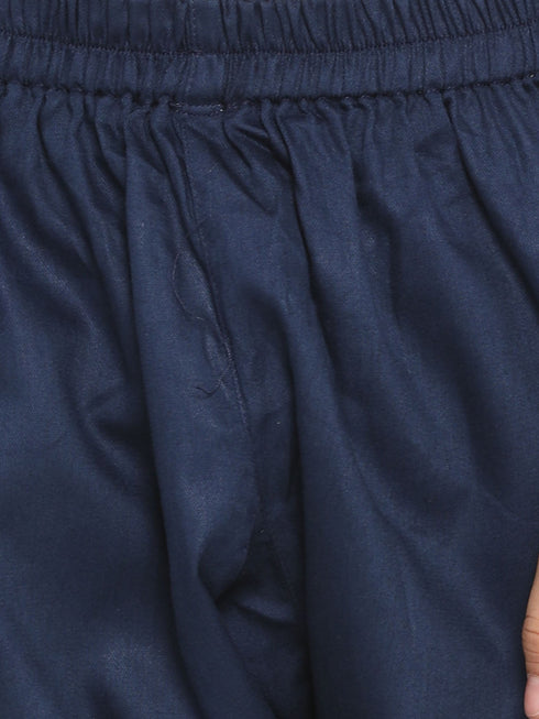 Girl's' Rust And Navy Blue Flared Kurta Palazzo Set