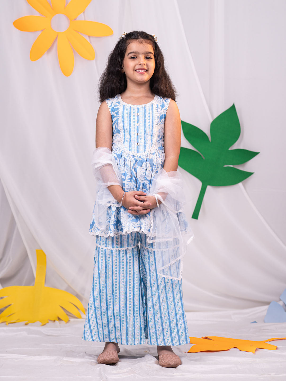 Girl's' Aqua Kurta Sharara Set