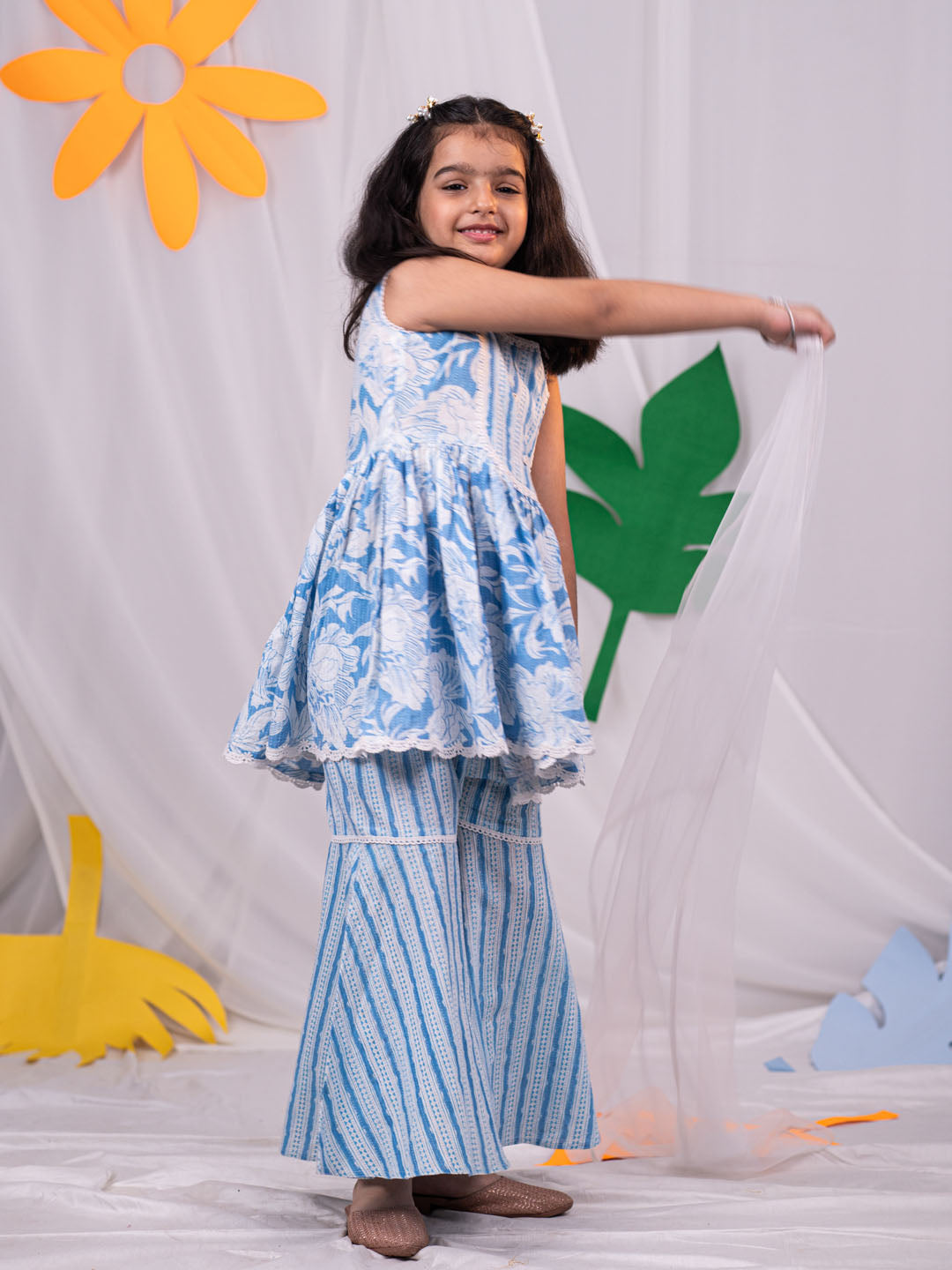 Girl's' Aqua Kurta Sharara Set